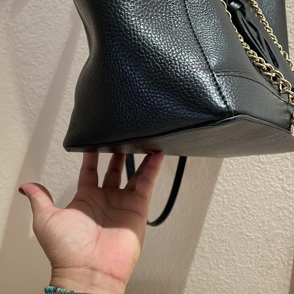 Valentino Black Leather Tote with Gold Chain Accents - Picture 4 of 13
